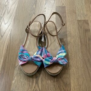 🔸Talbots Pamela Knotted Espadrille Wedges Blue Madras Plaid Sandals